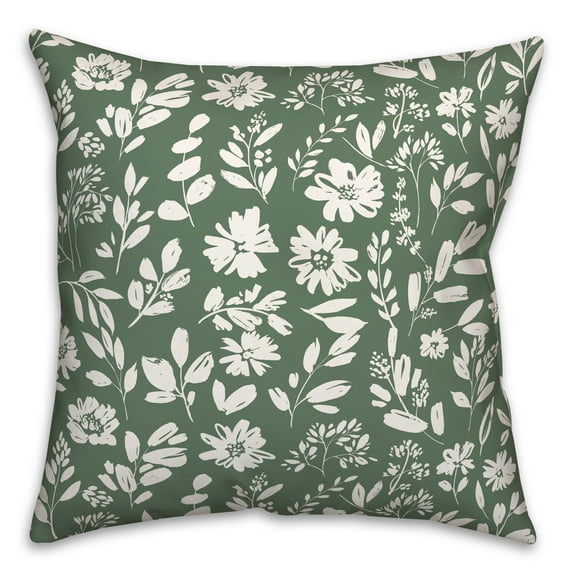 Creative Products Stamped Floral Green 20 x 20 Indoor / Outdoor Pillow