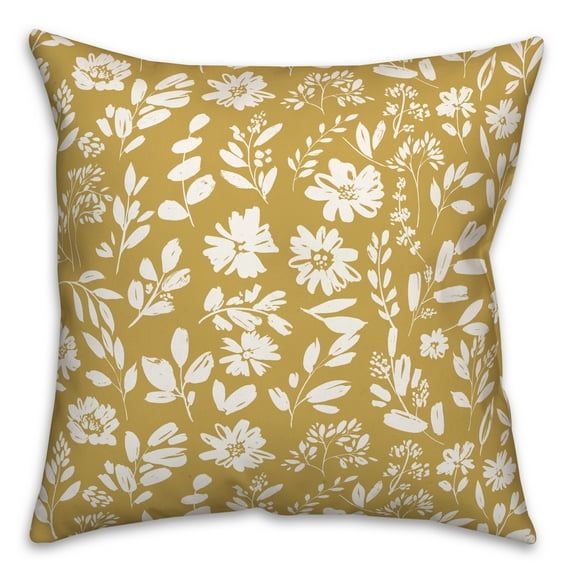 Creative Products Stamped Floral Yellow 20 x 20 Indoor / Outdoor Pillow