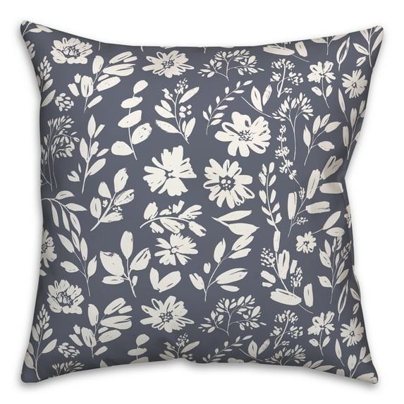 Creative Products Stamped Floral Blue 18 x 18 Indoor / Outdoor Pillow