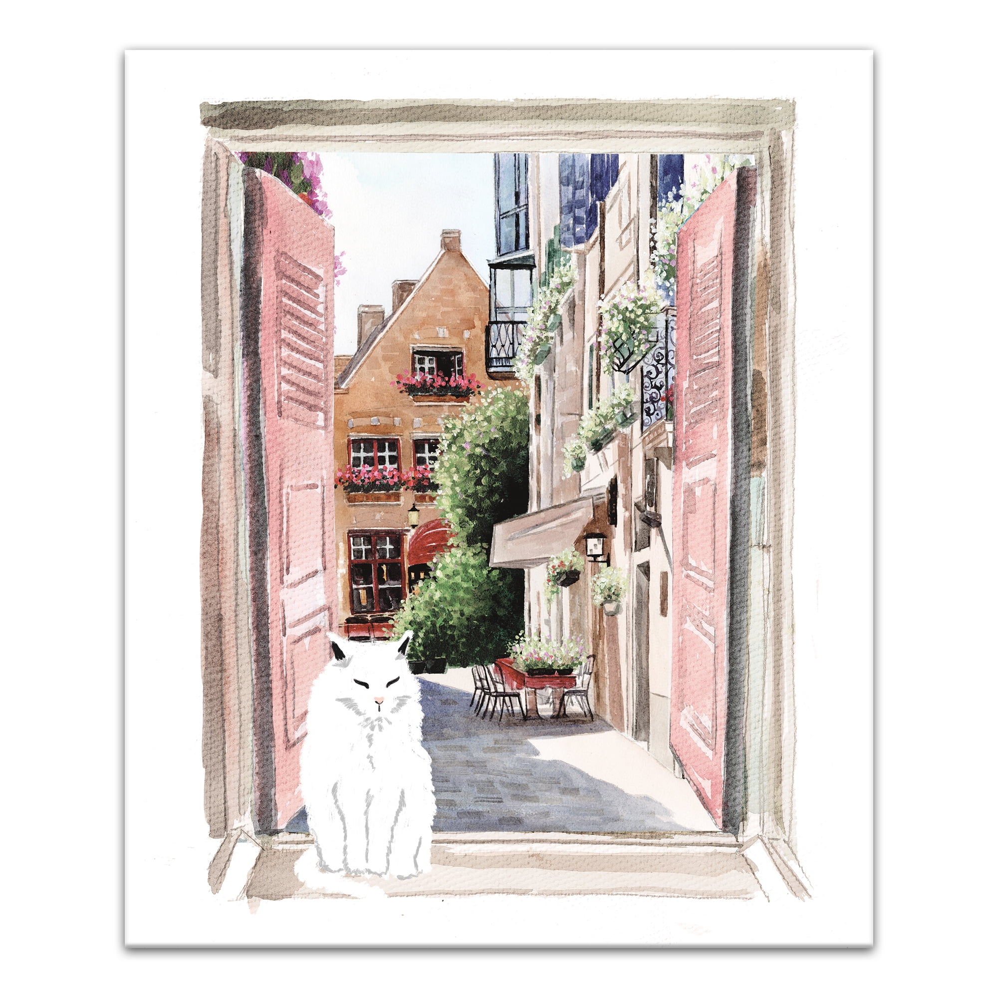 Town and City View with Cat Canvas Wall Art