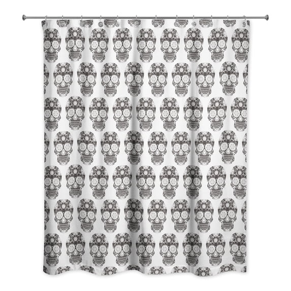 Creative Products Sugar Skull Black and White Pattern 71x74 Shower Curtain