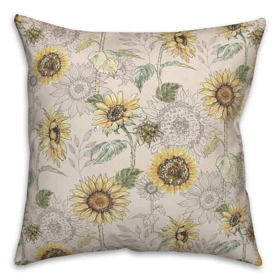 Creative Products Sunflower Pattern on Cream 18 x 18 Spun Poly Pillow