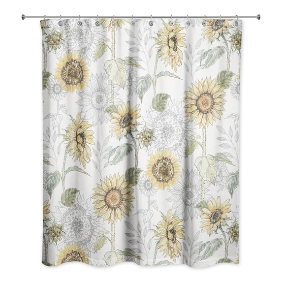 Creative Products Sunflower Pattern on White 71x74 Shower Curtain