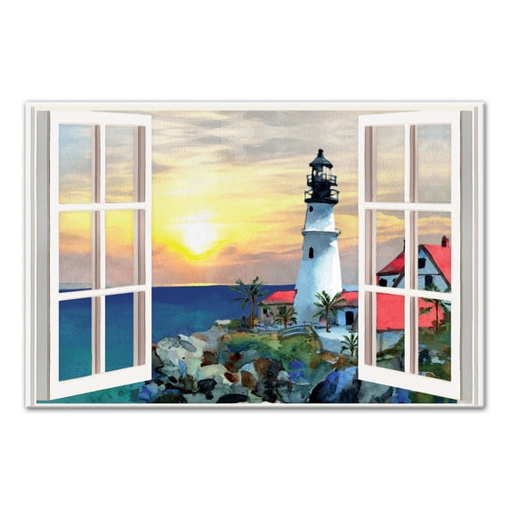 Creative Products Sunset Lighthouse Window 32x48 Canvas Wall Art