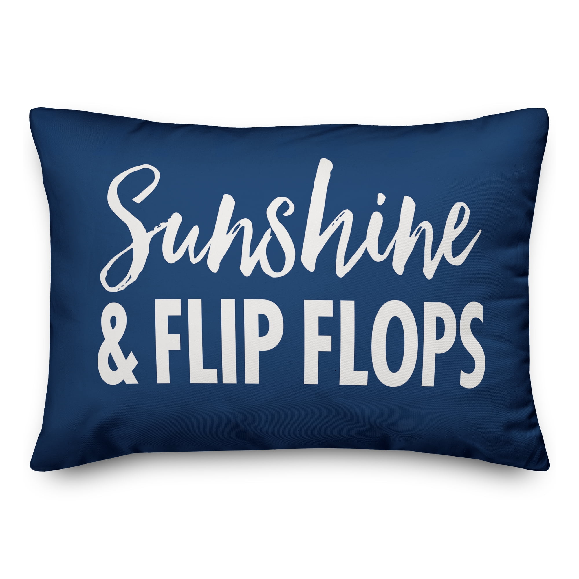 Navy and White Polyester Indoor/Outdoor Reversible Throw Pillow