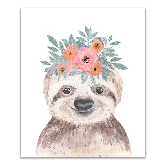Creative Products Sweet Sloth With Flowers 20x24 Canvas Wall Art