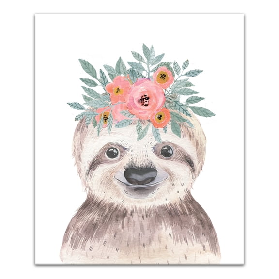 Creative Products Sweet Sloth With Flowers 20x24 Canvas Wall Art