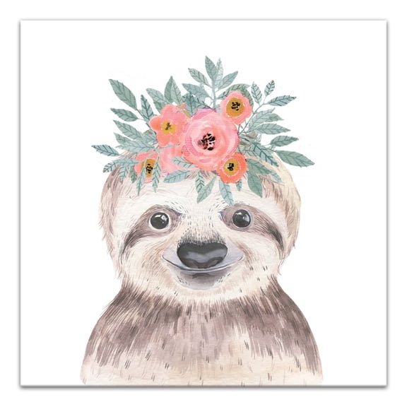 Creative Products Sweet Sloth With Flowers 24x24 Canvas Wall Art