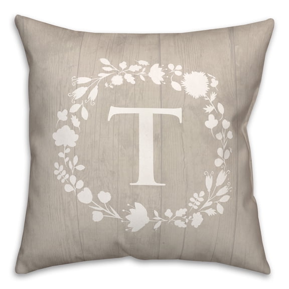 Creative Products T Rustic Wreath Monogram 18 x 18 Spun Poly Pillow