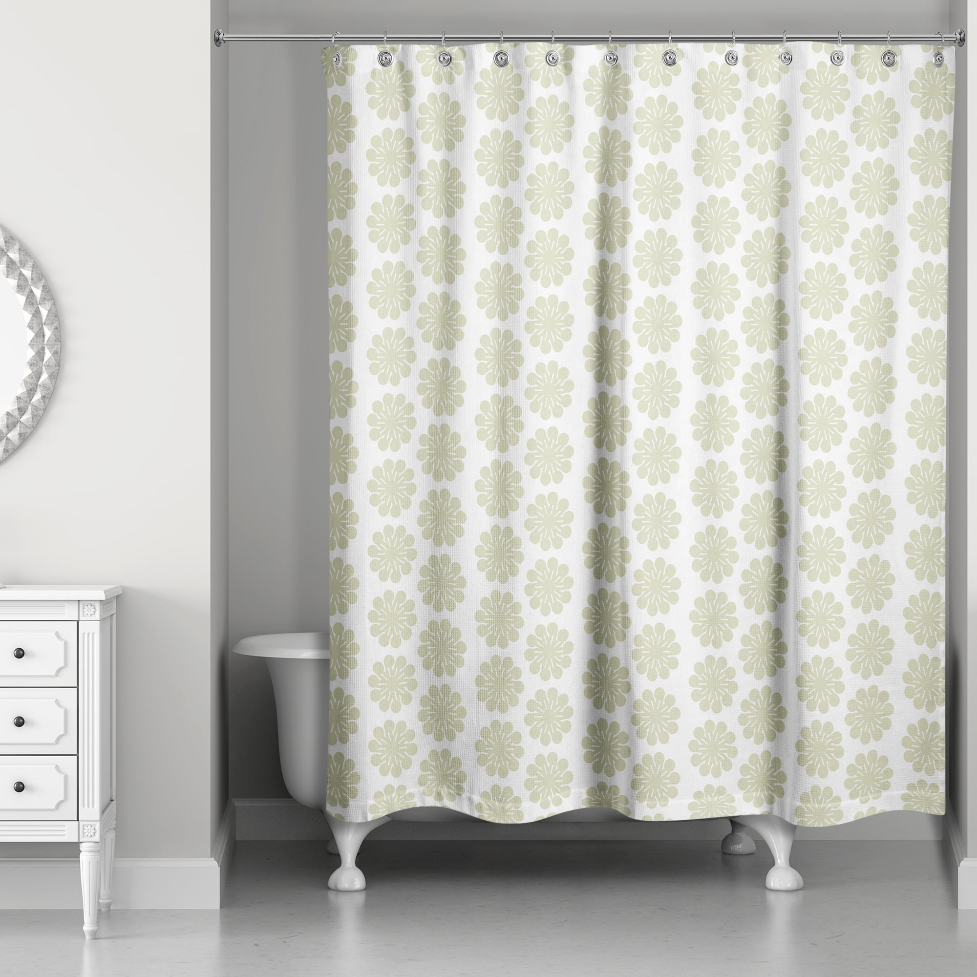 Tan Floral Pattern Polyester Shower Curtain, 71x74