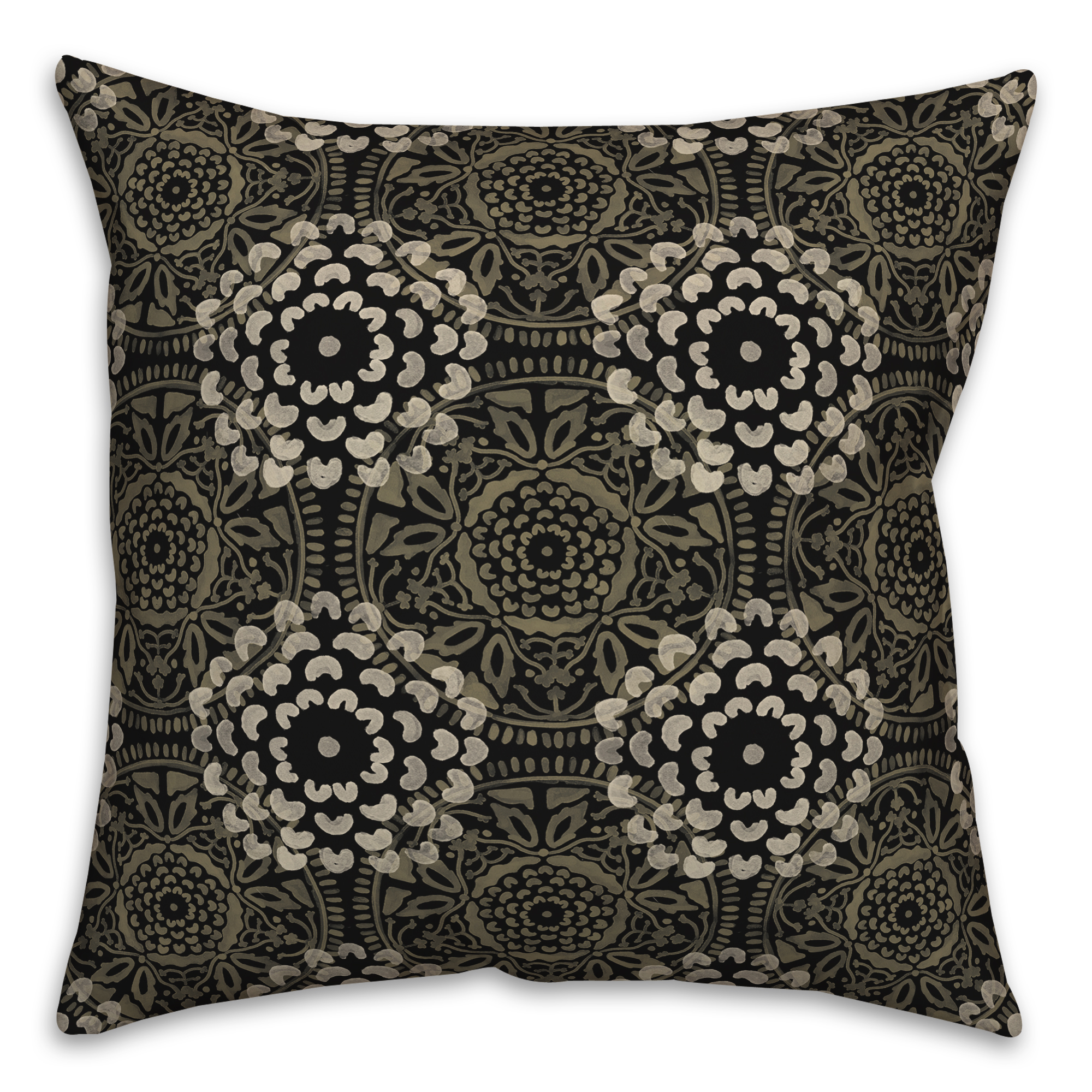 Creative Products Tan and Black Pattern Medallions 20x20 Indoor / Outdoor Pillow