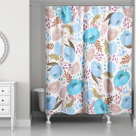 Creative Products Teal And Mauve Watercolor Floral  71x74 Shower Curtain