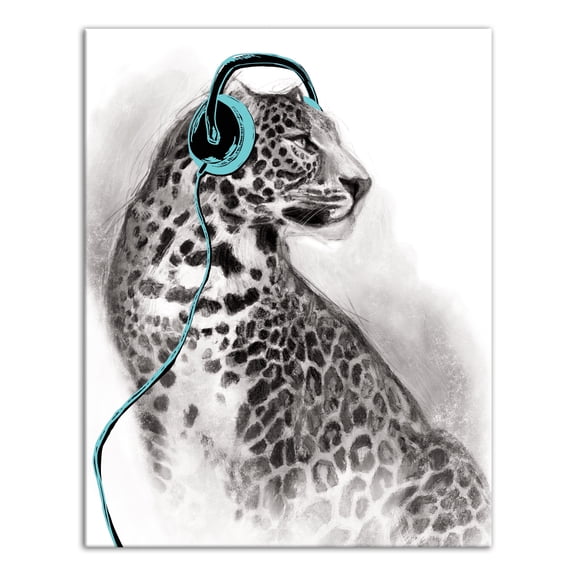 Creative Products Teal Leopard Headphones 11x14 Canvas Wall Art