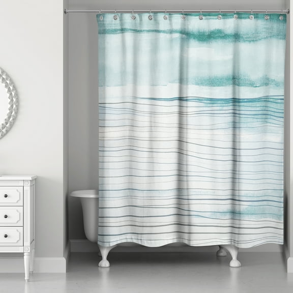 Creative Products Teal Linear Waves 71x74 Shower Curtain
