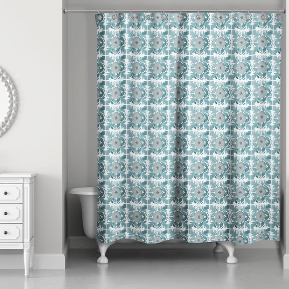 Creative Products Teal Organic Medallion Pattern 71x74 Shower Curtain