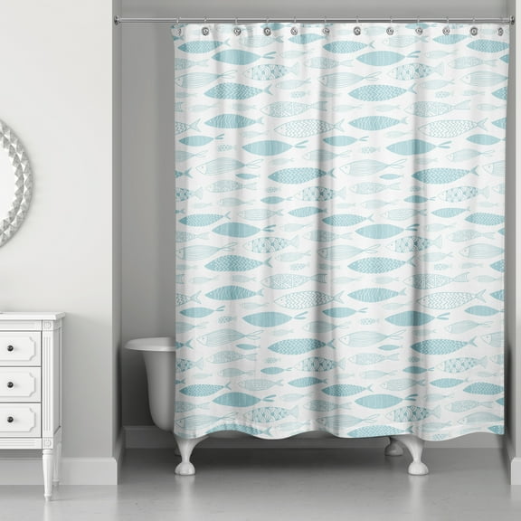 Creative Products Teal Reverse School Of Fish  71x74 Shower Curtain