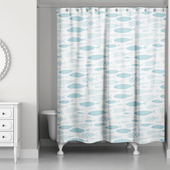 Creative Products Teal Reverse School Of Fish 71x74 Shower Curtain