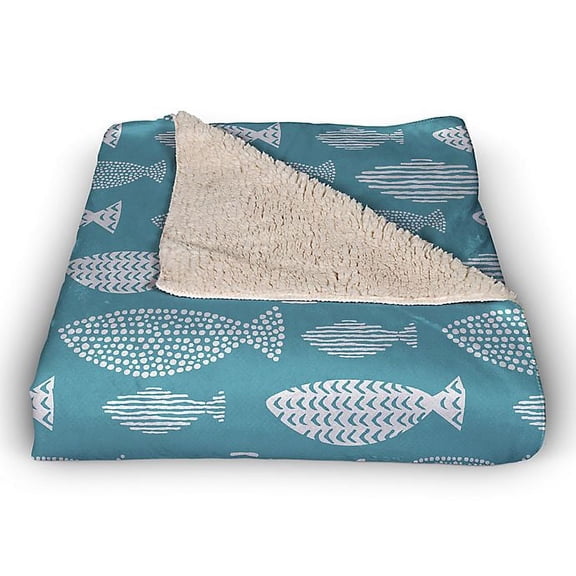 Creative Products Teal School of Fish 50 x 60 Sherpa Fleece Blanket