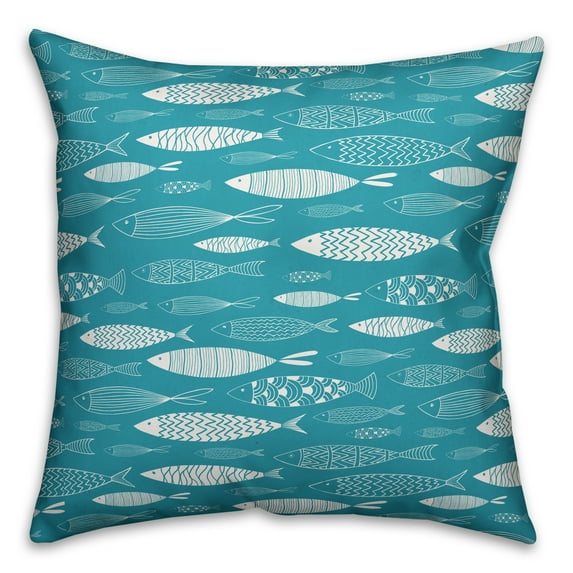 Creative Products Teal Schoold of Fish 18x18 Indoor / Outdoor Pillow