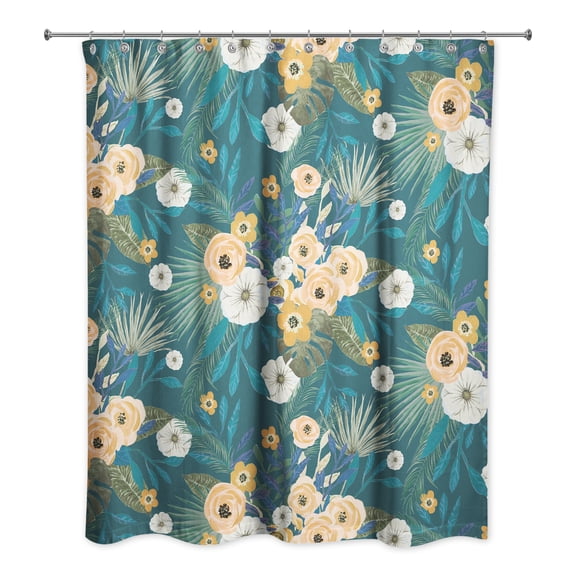 Creative Products Teal Tropical Floral 71x74 Shower Curtain