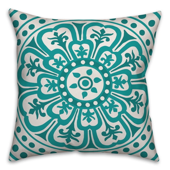 Creative Products Teal and White Medallion 18x18 Spun Poly Pillow
