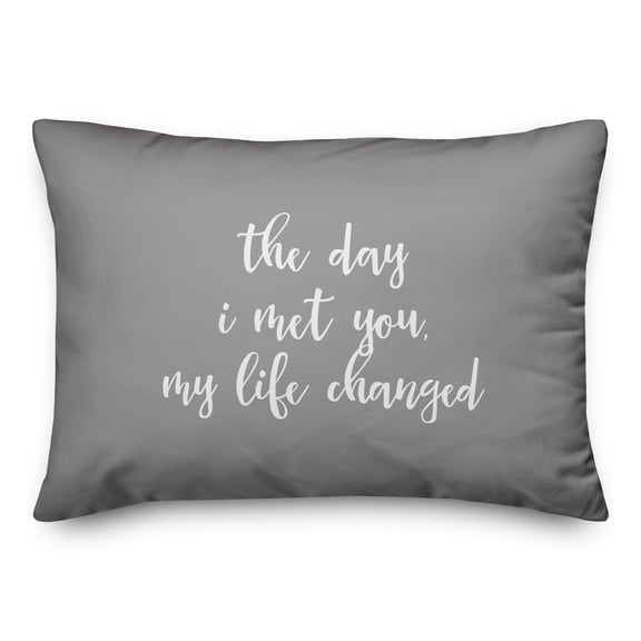 Creative Products The Day I Met You My Life Changed in White on Gray 14x20 Spun Poly Pillow