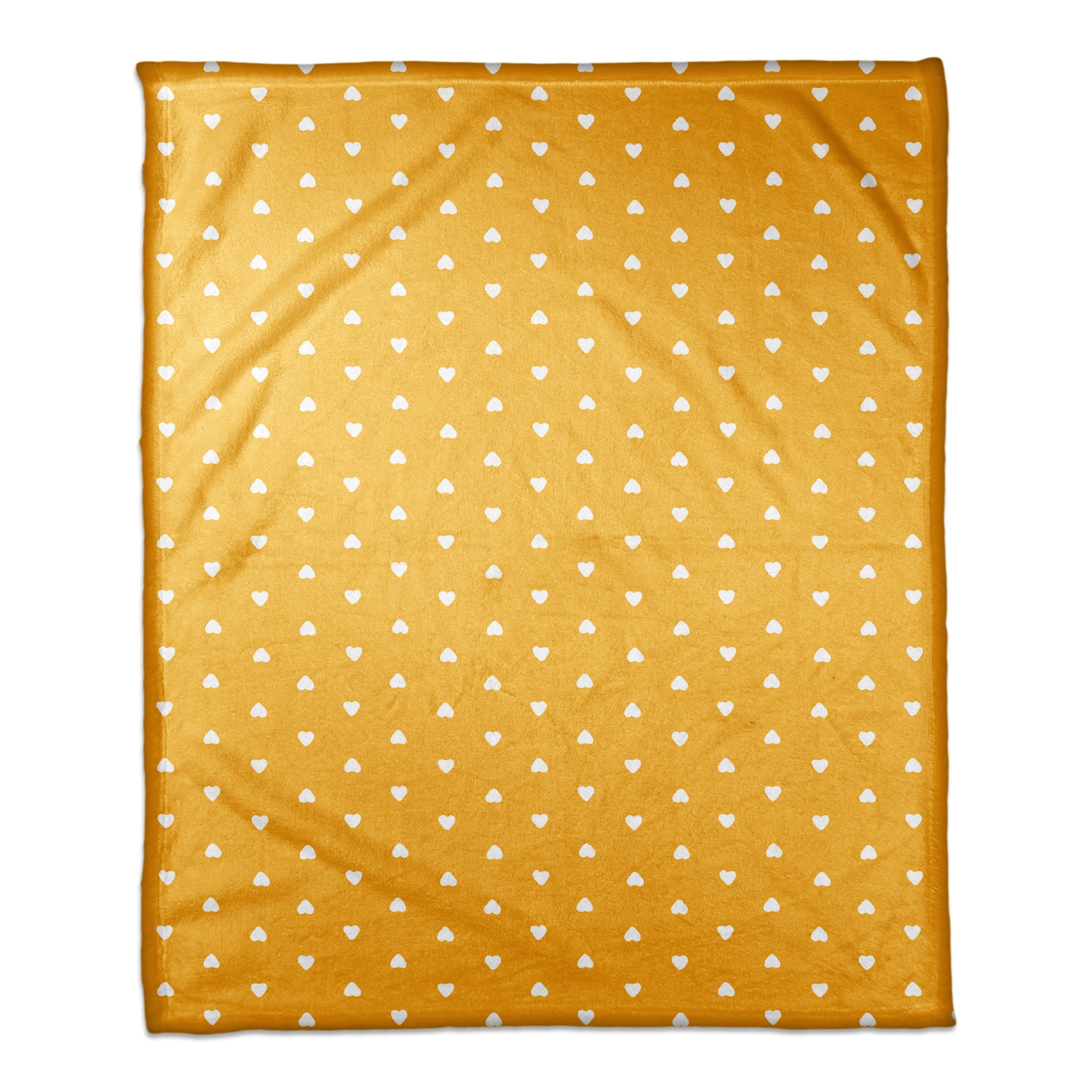 Yellow and White Tiny Hearts Fleece Throw Blanket