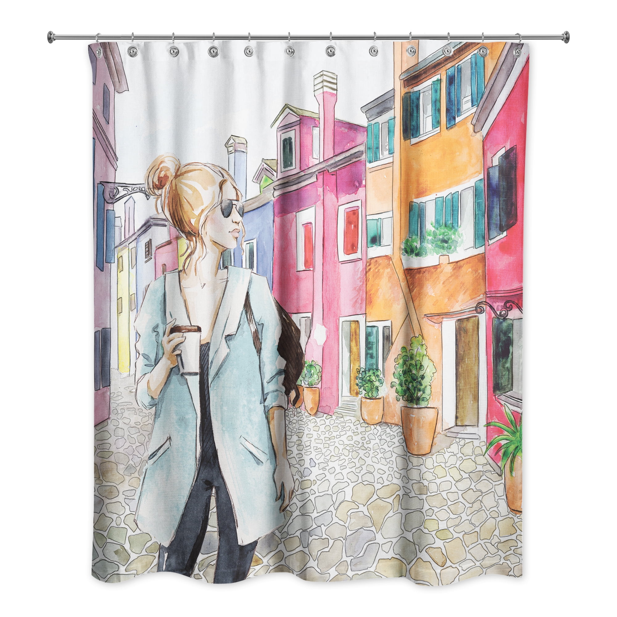 Colorful World Traveler Polyester Shower Curtain with Liner