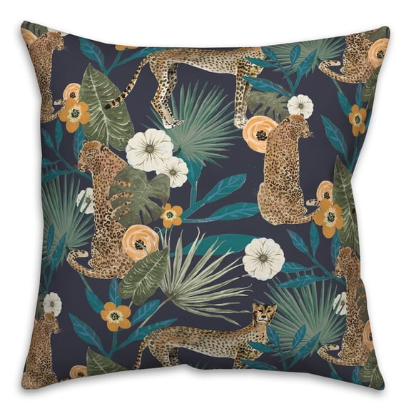 Creative Products Tropical Cheetah Navy 18 x 18 Spun Poly Pillow