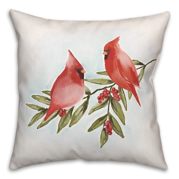 Creative Products Two Cardinals On Leaves 16 x 16 Spun Poly Pillow