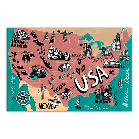 Creative Products USA Map 24x36 Canvas Wall Art
