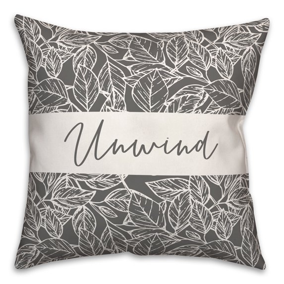 Creative Products Unwind Leaves Gray 16 x 16 Indoor / Outdoor Pillow