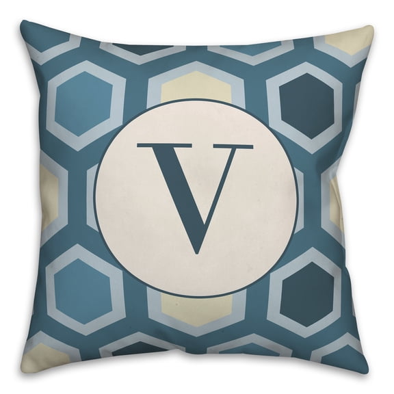Creative Products V Blue Hexagon Monogram 18 x 18 Spun Poly Pillow