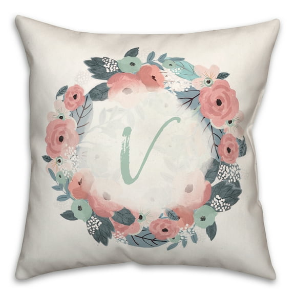 Creative Products V Monogram Wreath 18x18 Spun Poly Pillow