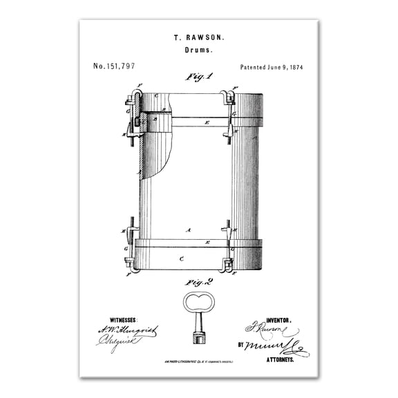 Creative Products Vintage Drum Patent 16 x 24 Canvas Wall Art