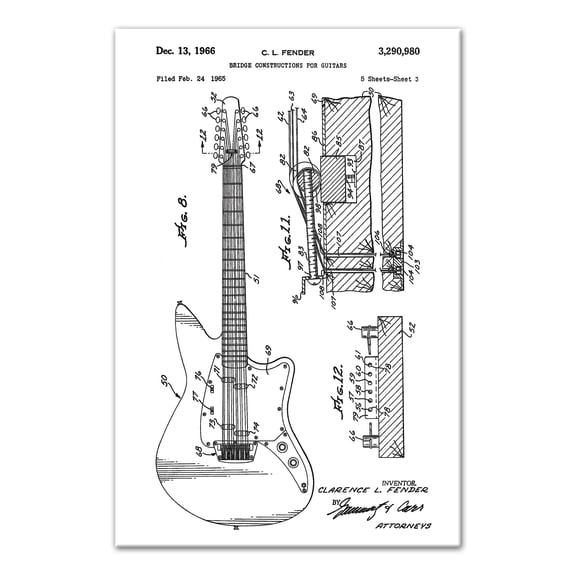 Creative Products Vintage Fender Electric Guitar Patent 20 x 30 Canvas Wall Art