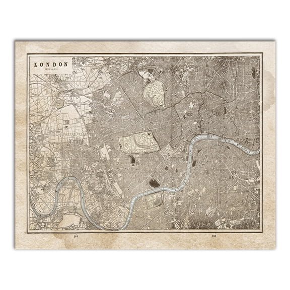 Creative Products Vintage Map of London on Water Stained Canvas 24x30 Canvas Wall Art