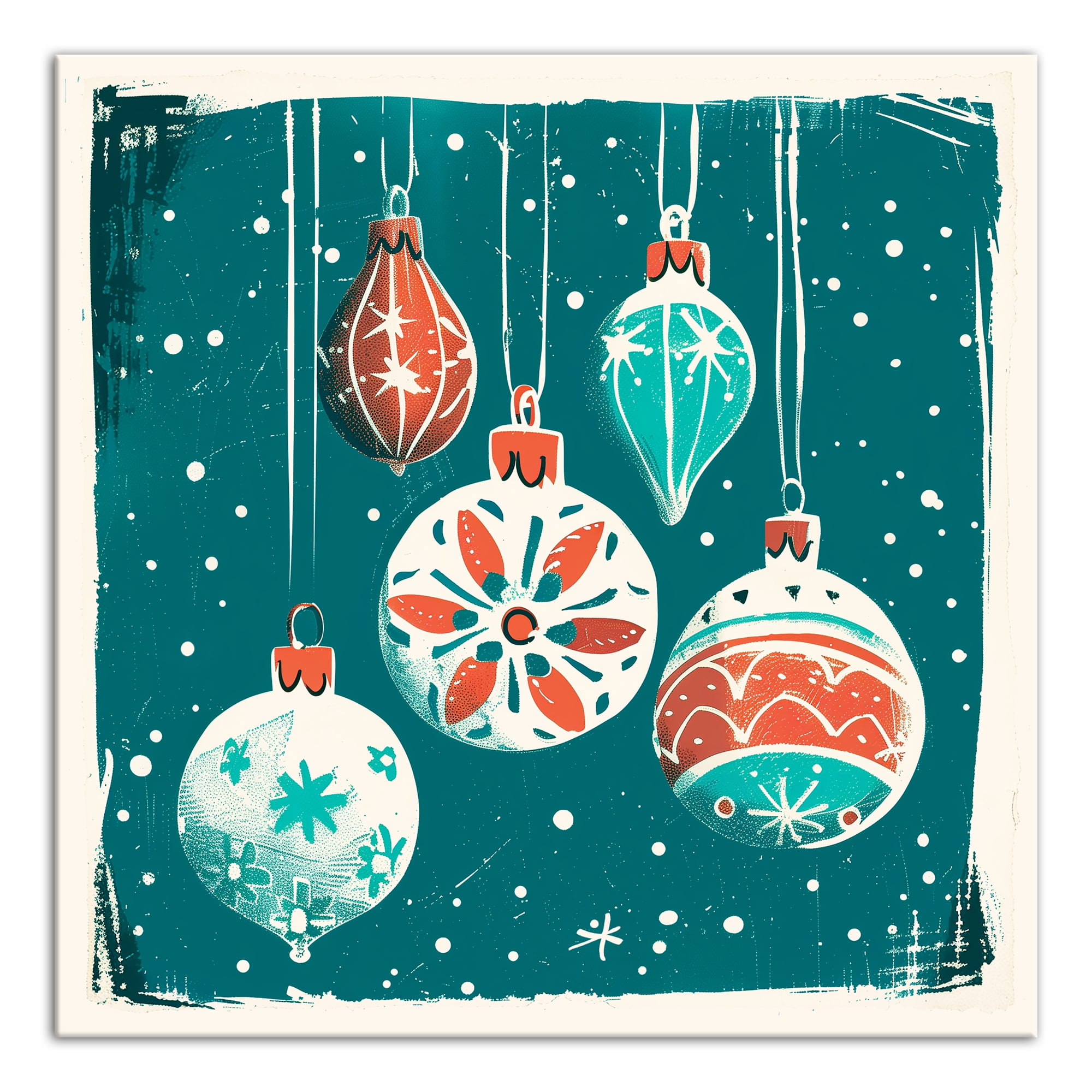 Vintage Ornaments Teal and Red Canvas Wall Art, 20 x 20