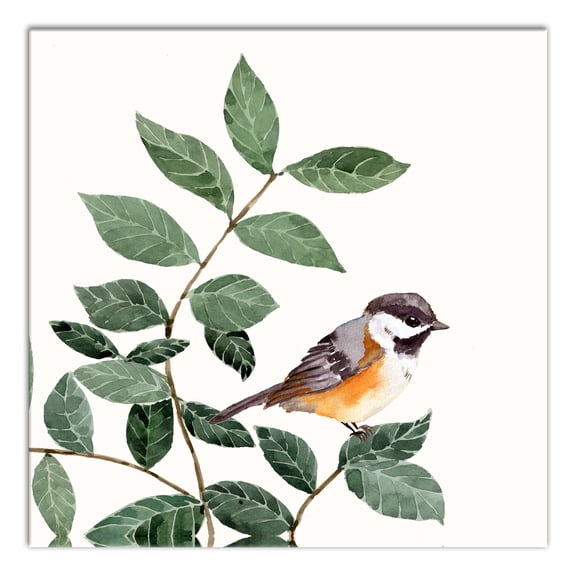 Creative Products Watercolor Bird Perched on Leaves 30x30 Canvas Wall Art
