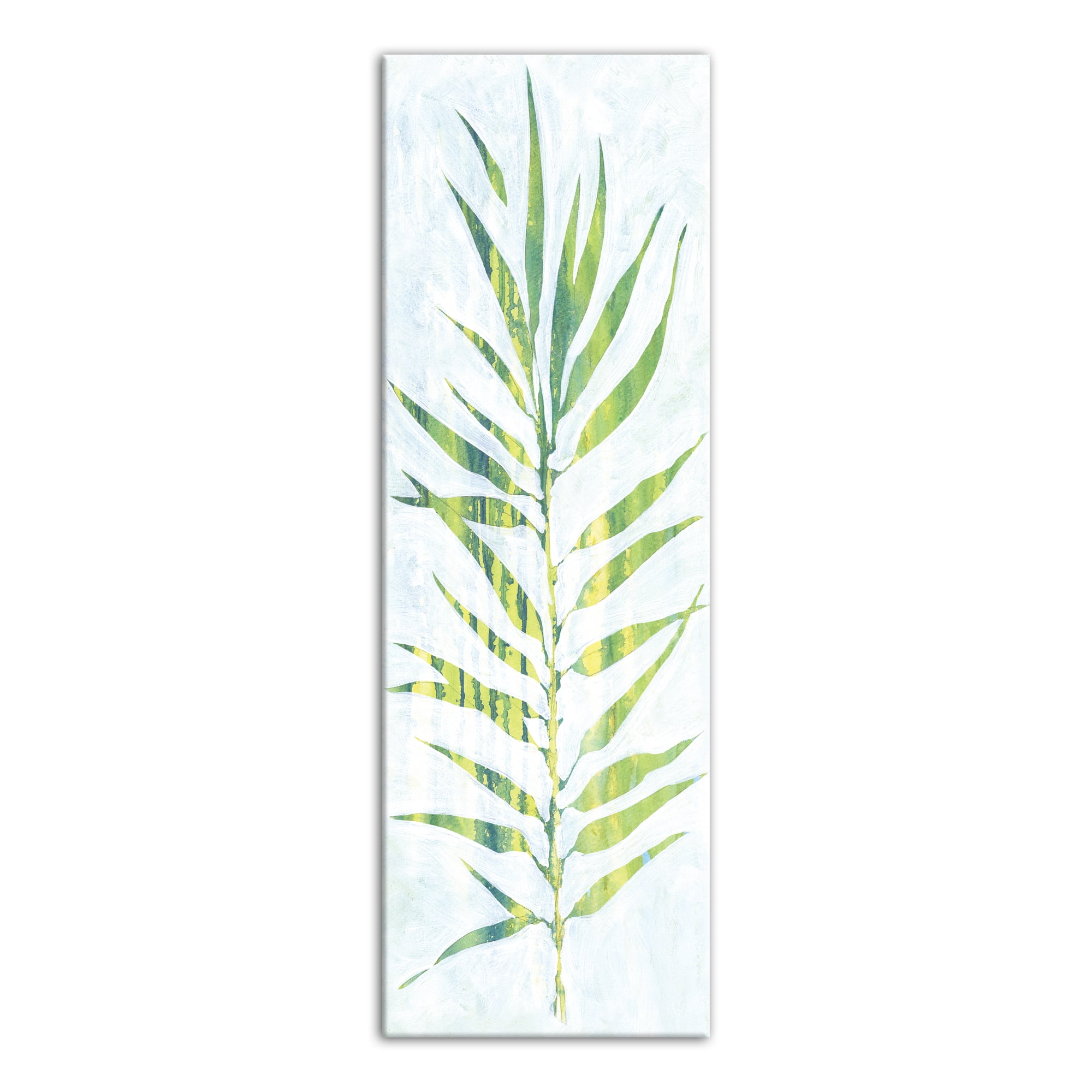 Green and White Watercolor Fern Leaf 12x36 Canvas Wall Art