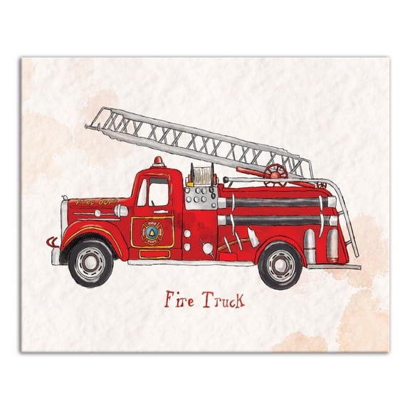 Creative Products Watercolor Fire Truck 20x16 Canvas Wall Art