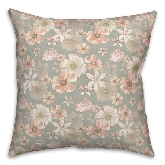 Creative Products Watercolor Florals On Green 18 x 18 Spun Poly Pillow