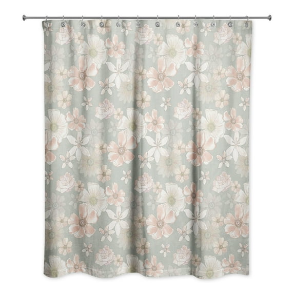 Creative Products Watercolor Florals On Green 71x74 Shower Curtain