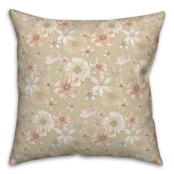 Creative Products Watercolor Florals On Tan 18 x 18 Spun Poly Pillow