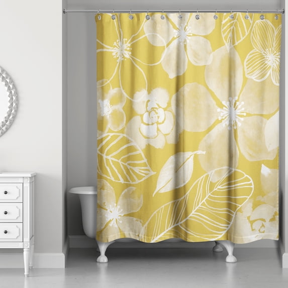 Creative Products Watercolor Flowers Yellow 71 x 74 Shower Curtain