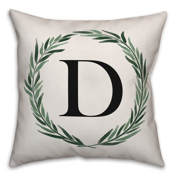 Creative Products Watercolor Greenery Wreath Monogram - D 18x18 Spun Poly Pillow