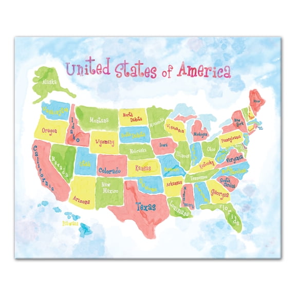 Creative Products Watercolor Kids Map 24x20 Canvas Wall Art