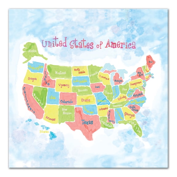 Creative Products Watercolor Kids Map 24x24 Canvas Wall Art