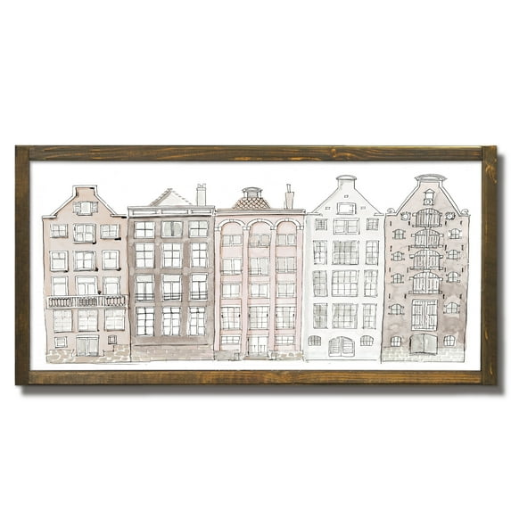 Creative Products Watercolor Neutral Cityscape 12 x 24 Framed Wood Plaque