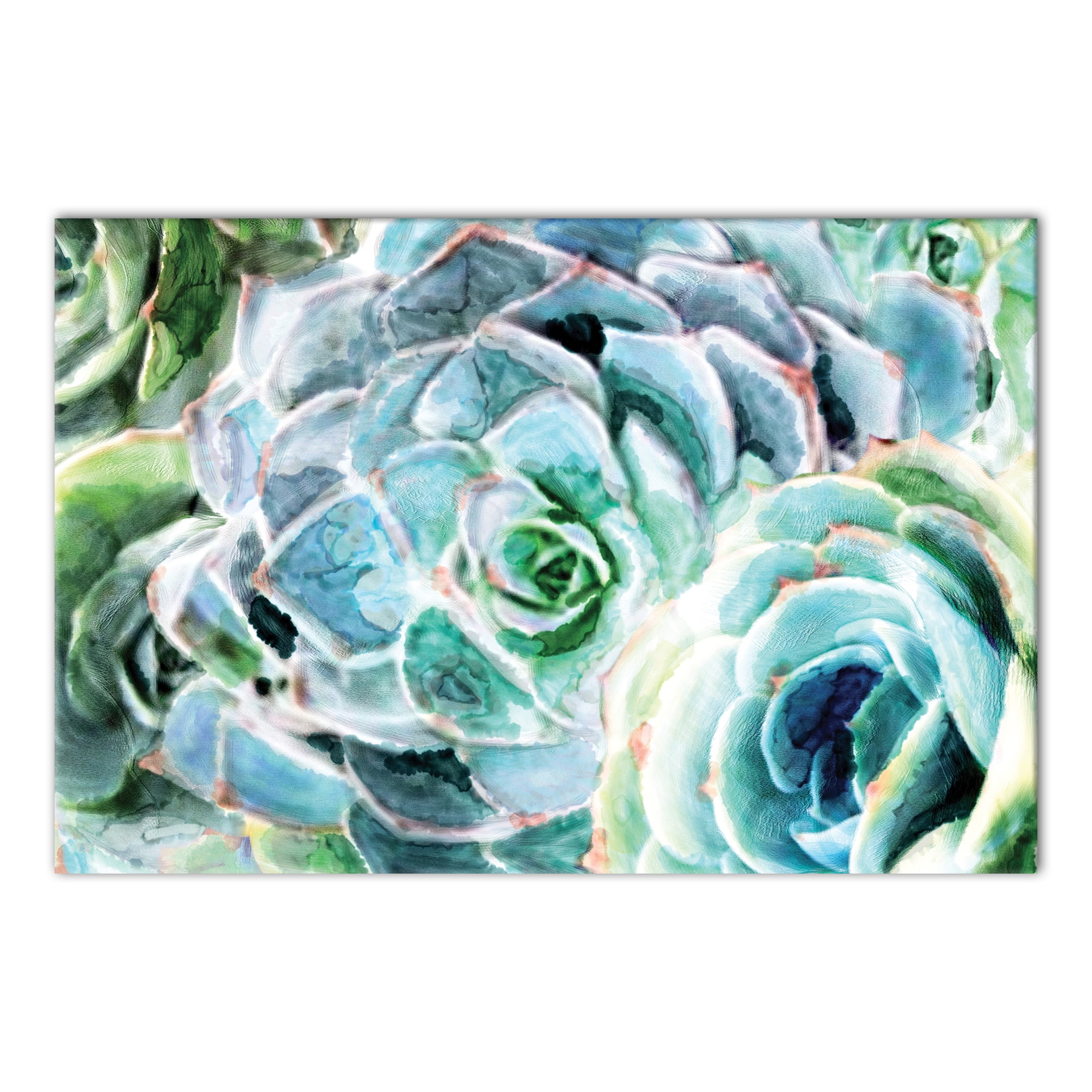 Large Blue and Green Watercolor Succulent Canvas Wall Art